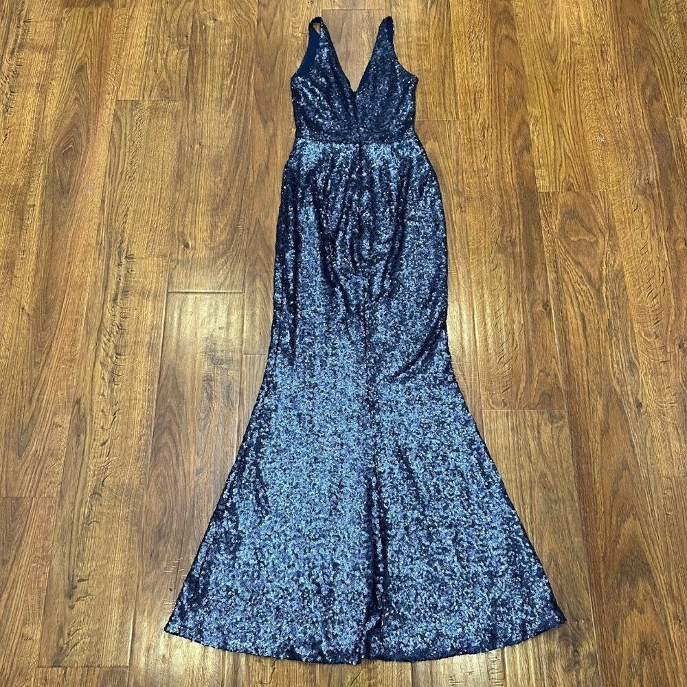 Dress the Population navy blue sequin maxi gown S
